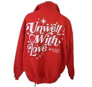 Unwell Women's Large Hoodie Red Embroidered Graphic With Love Sweatshirt
